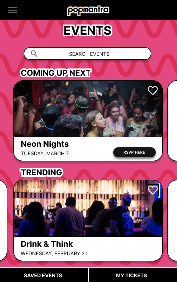 Popmantra event discovery screen